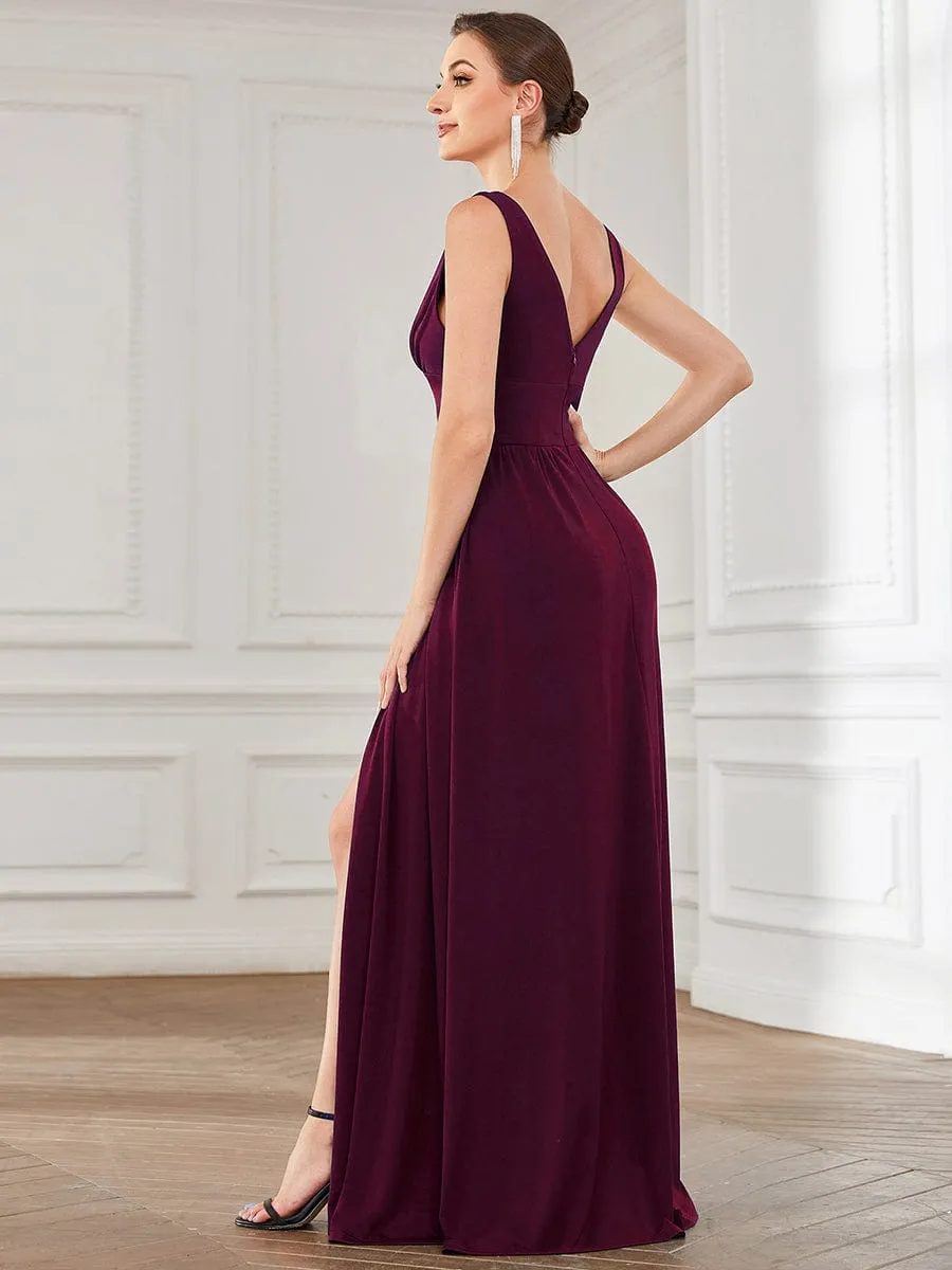 Chiffon High Slit Sleeveless V-Neck Empire Waist Formal Evening Dress