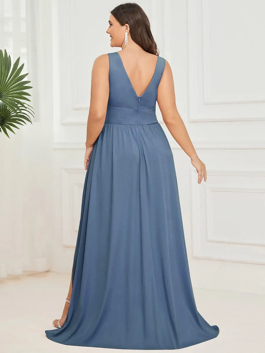 Chiffon High Slit Sleeveless V-Neck Empire Waist Formal Evening Dress