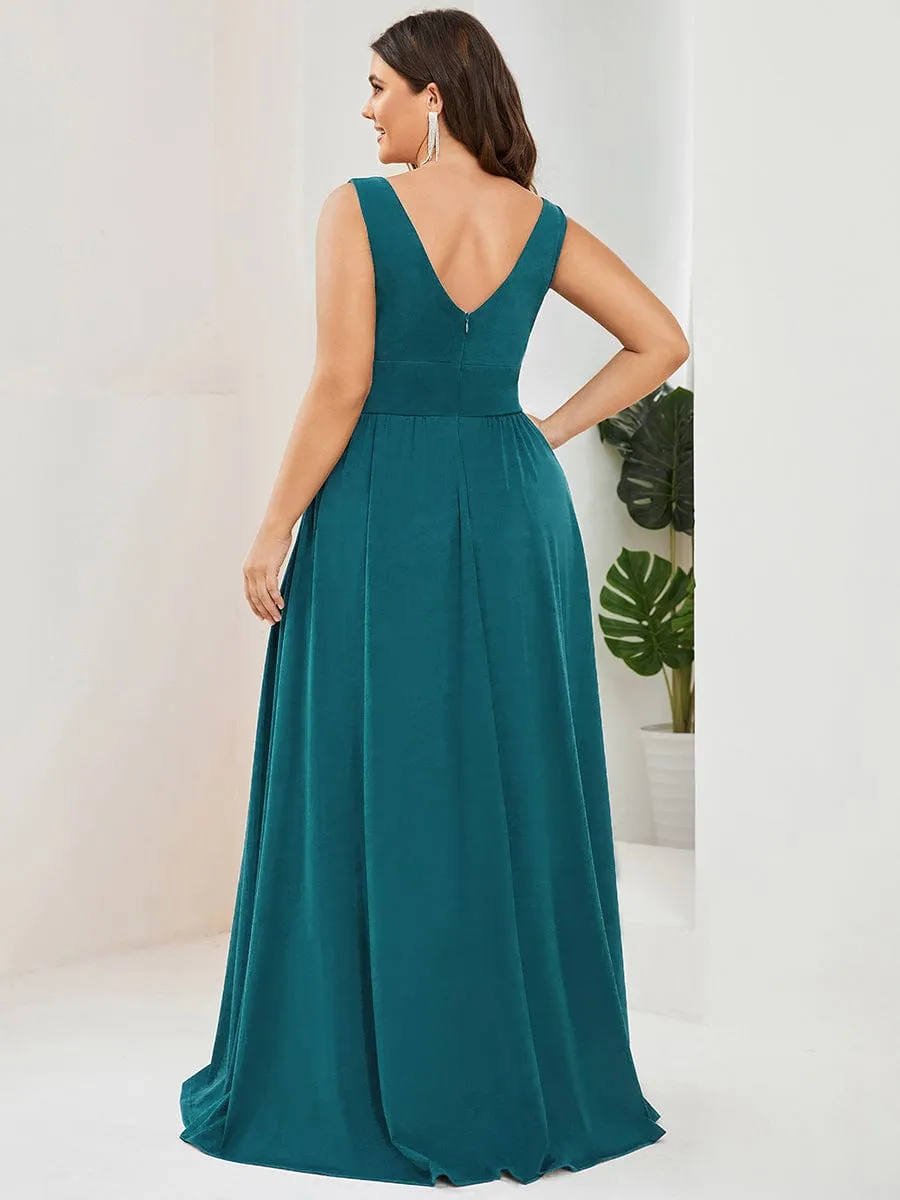 Chiffon High Slit Sleeveless V-Neck Empire Waist Formal Evening Dress