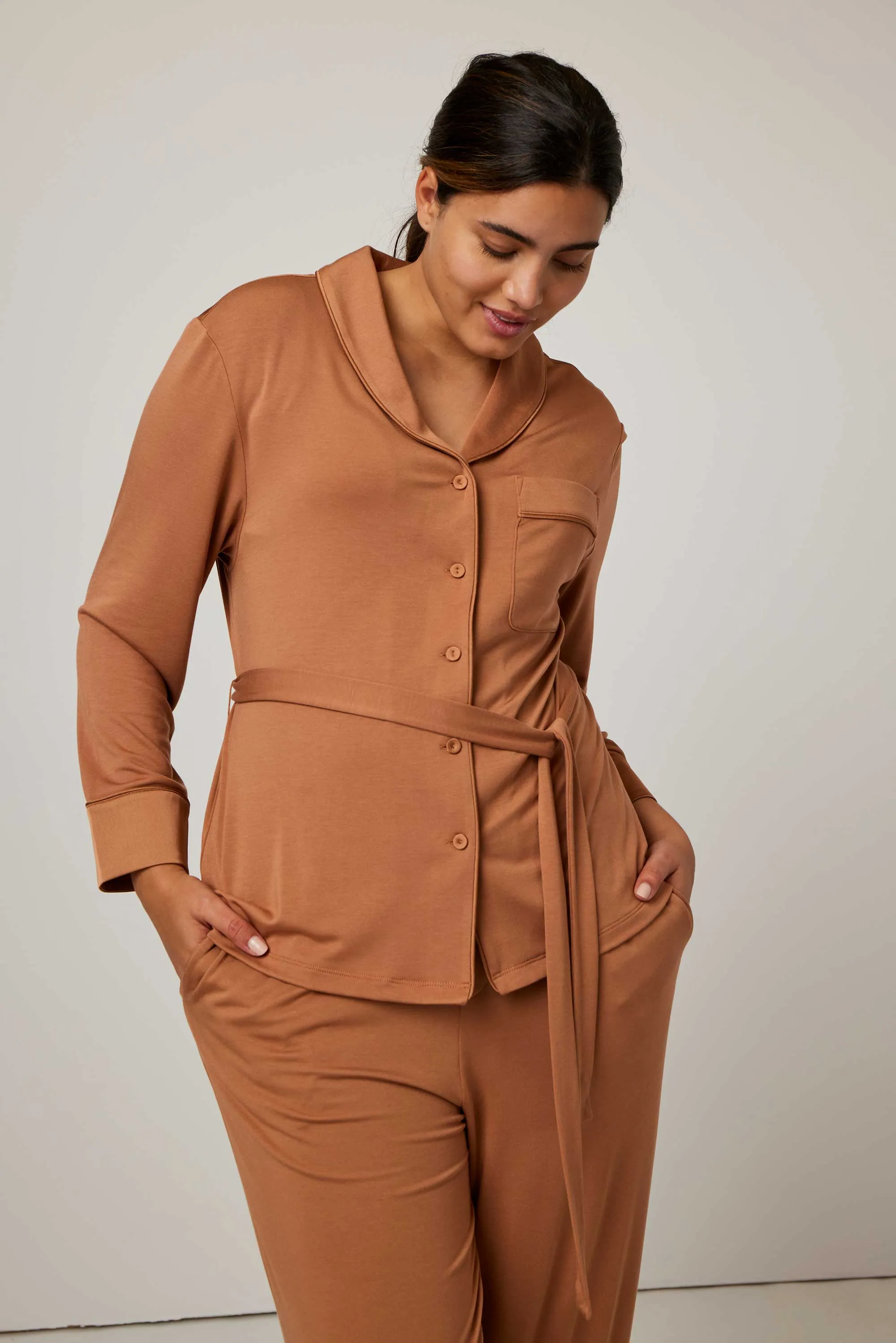 Classic Cozy Belted Pajama Shirt