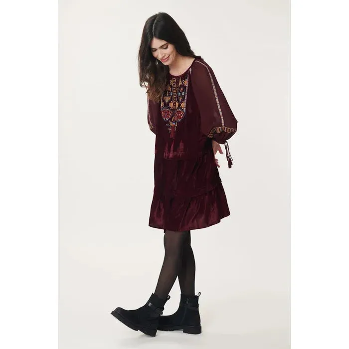 Delfina Embroidered Dress - Garnet