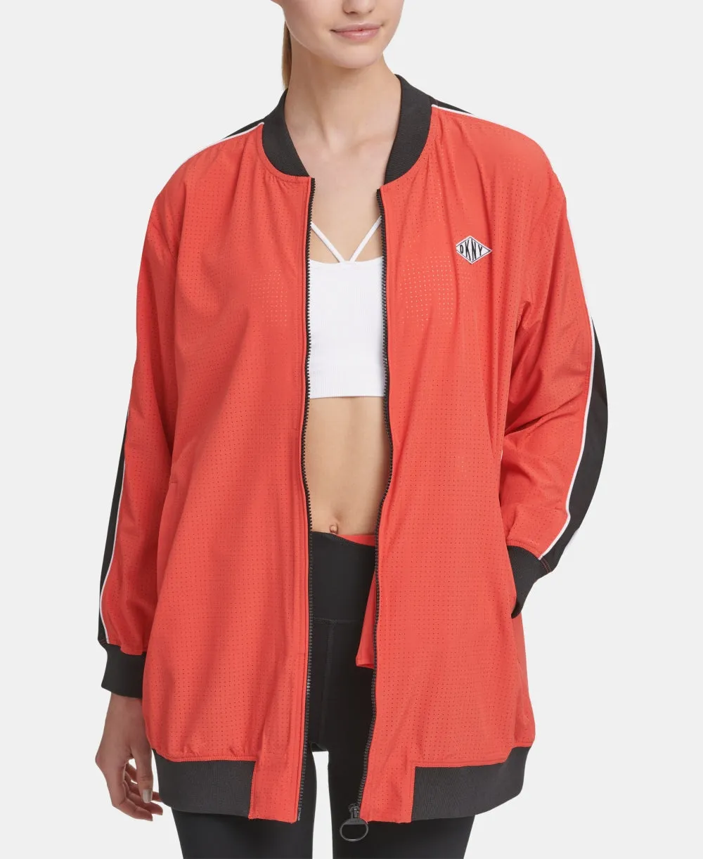 DKNY Sport Women's Long-Line Breathable Bomber Jacket, Small