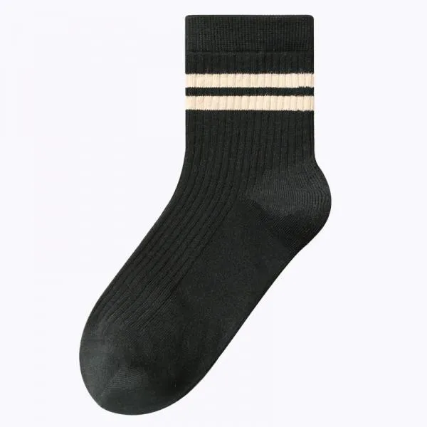 Double Bar Stripe Cotton Breathable Mid-calf Socks 49376445C