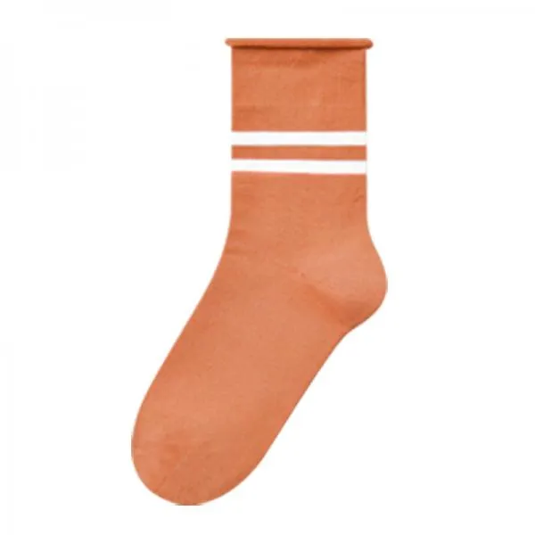 Double Bar Stripe Cotton Breathable Mid-calf Socks 49376445C