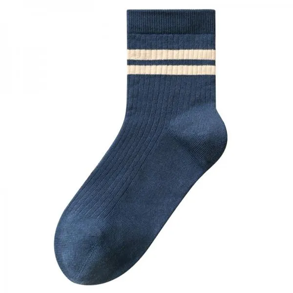 Double Bar Stripe Cotton Breathable Mid-calf Socks 49376445C