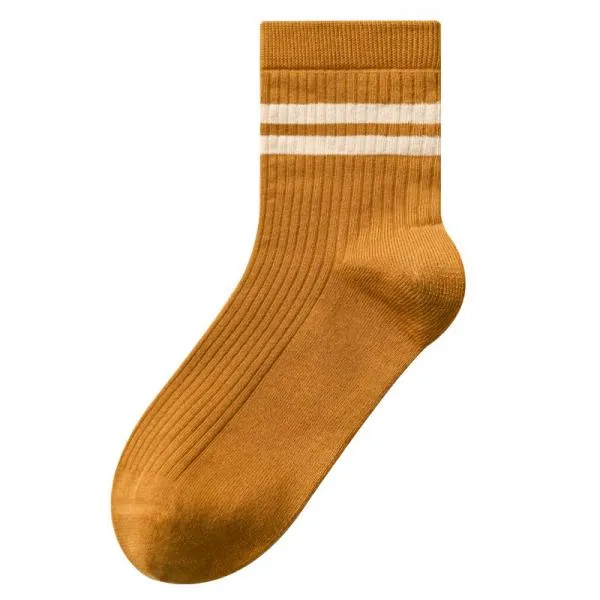 Double Bar Stripe Cotton Breathable Mid-calf Socks 49376445C