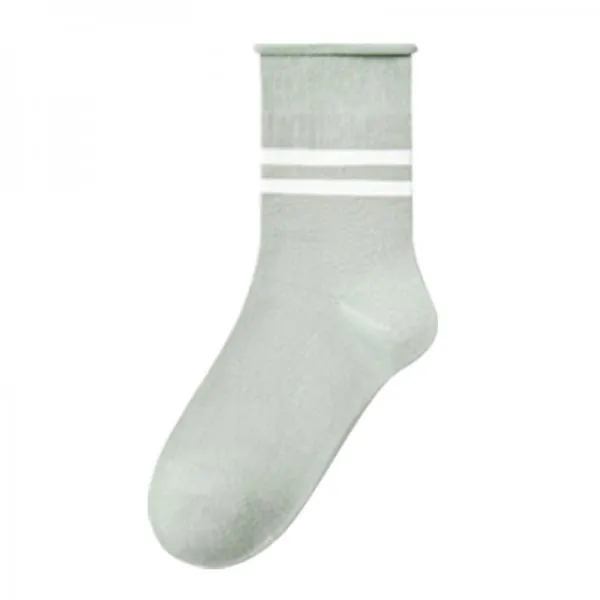 Double Bar Stripe Cotton Breathable Mid-calf Socks 49376445C