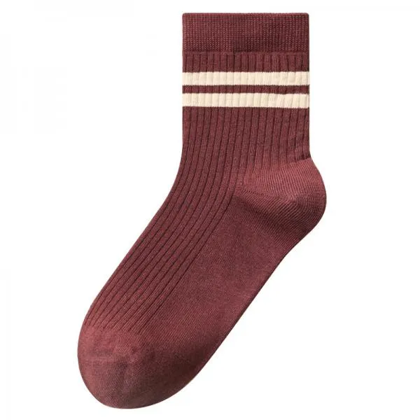 Double Bar Stripe Cotton Breathable Mid-calf Socks 49376445C