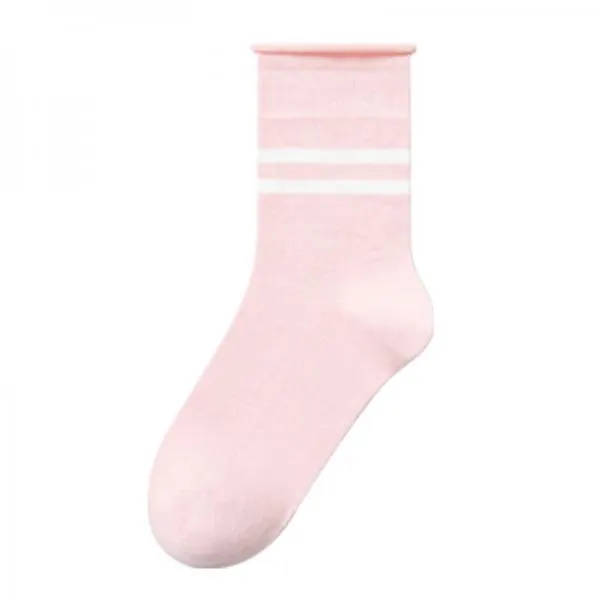 Double Bar Stripe Cotton Breathable Mid-calf Socks 49376445C