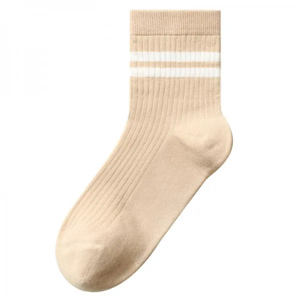 Double Bar Stripe Cotton Breathable Mid-calf Socks 49376445C