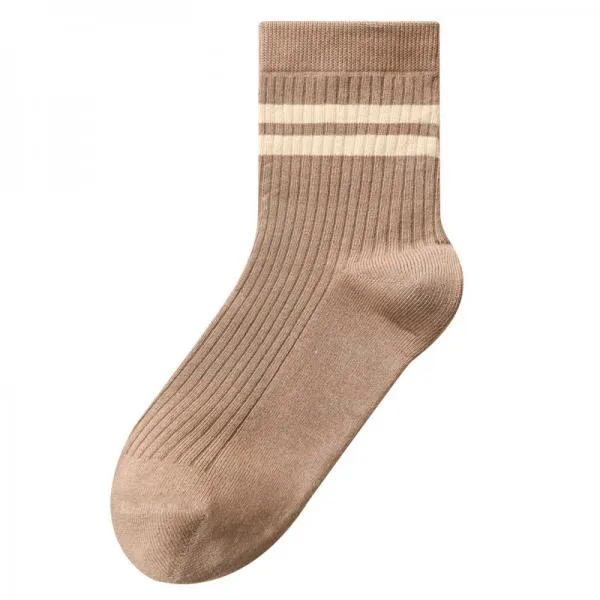 Double Bar Stripe Cotton Breathable Mid-calf Socks 49376445C