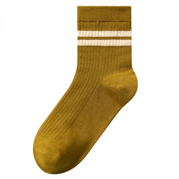 Double Bar Stripe Cotton Breathable Mid-calf Socks 49376445C