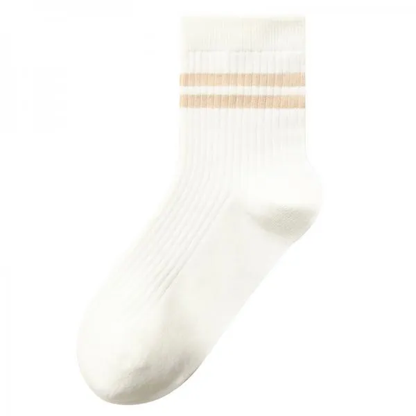 Double Bar Stripe Cotton Breathable Mid-calf Socks 49376445C