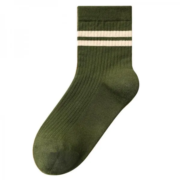 Double Bar Stripe Cotton Breathable Mid-calf Socks 49376445C