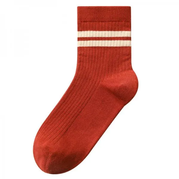 Double Bar Stripe Cotton Breathable Mid-calf Socks 49376445C