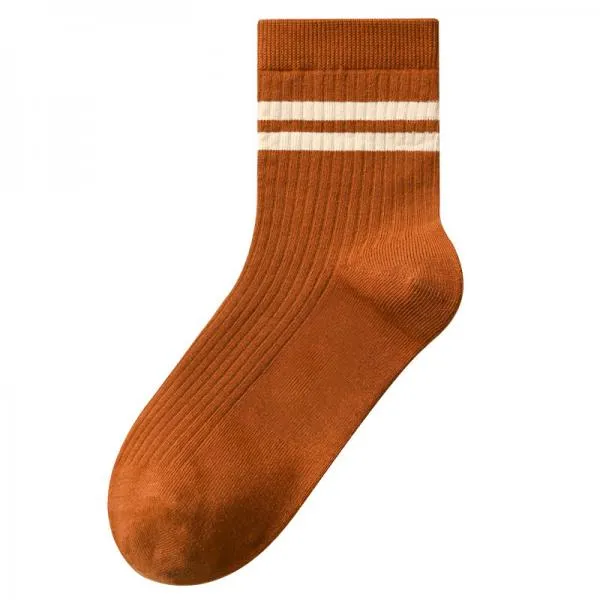 Double Bar Stripe Cotton Breathable Mid-calf Socks 49376445C