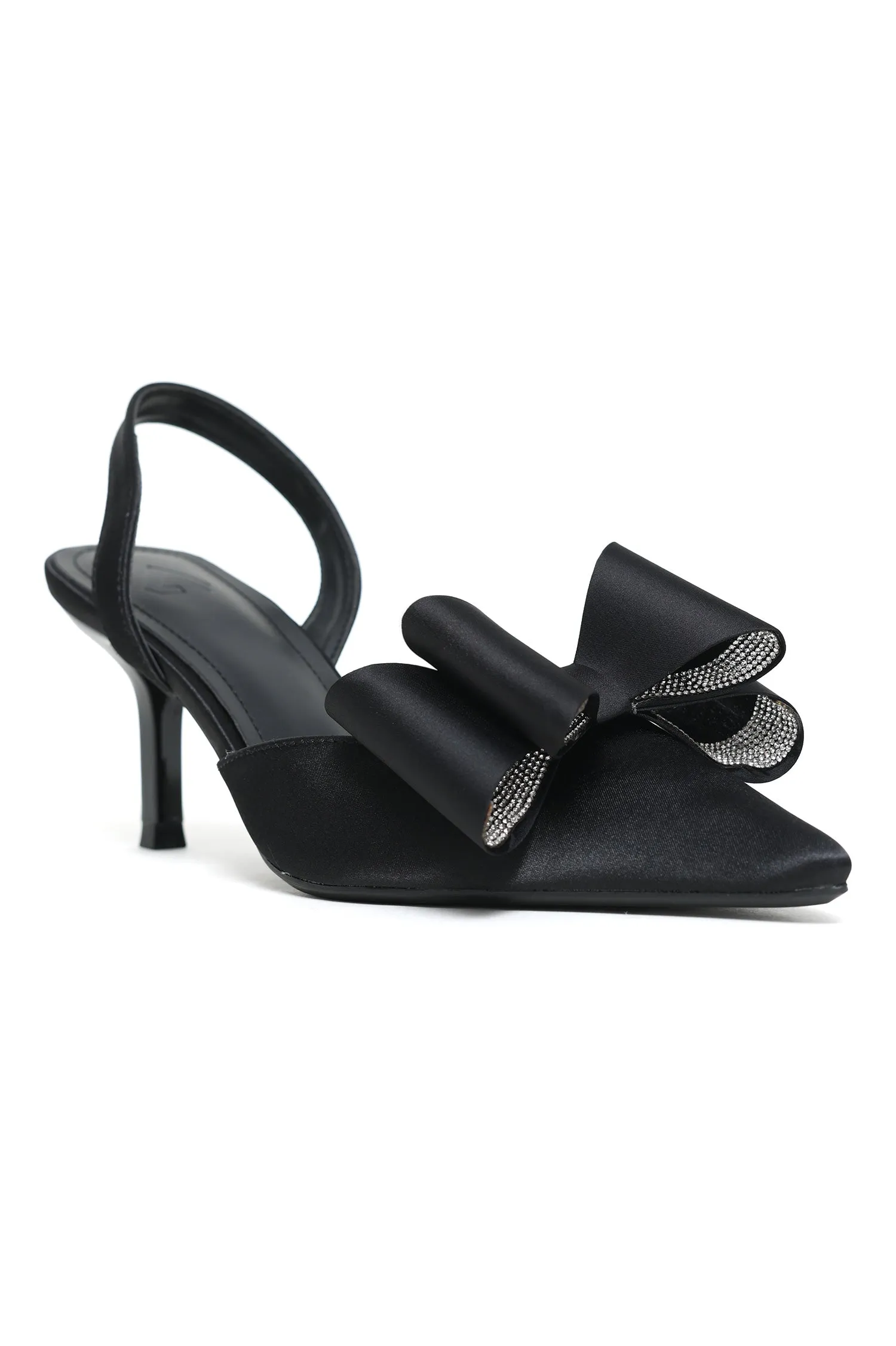 ELEGANT BOW-DETAIL SLINGBACK HEELS-BLACK