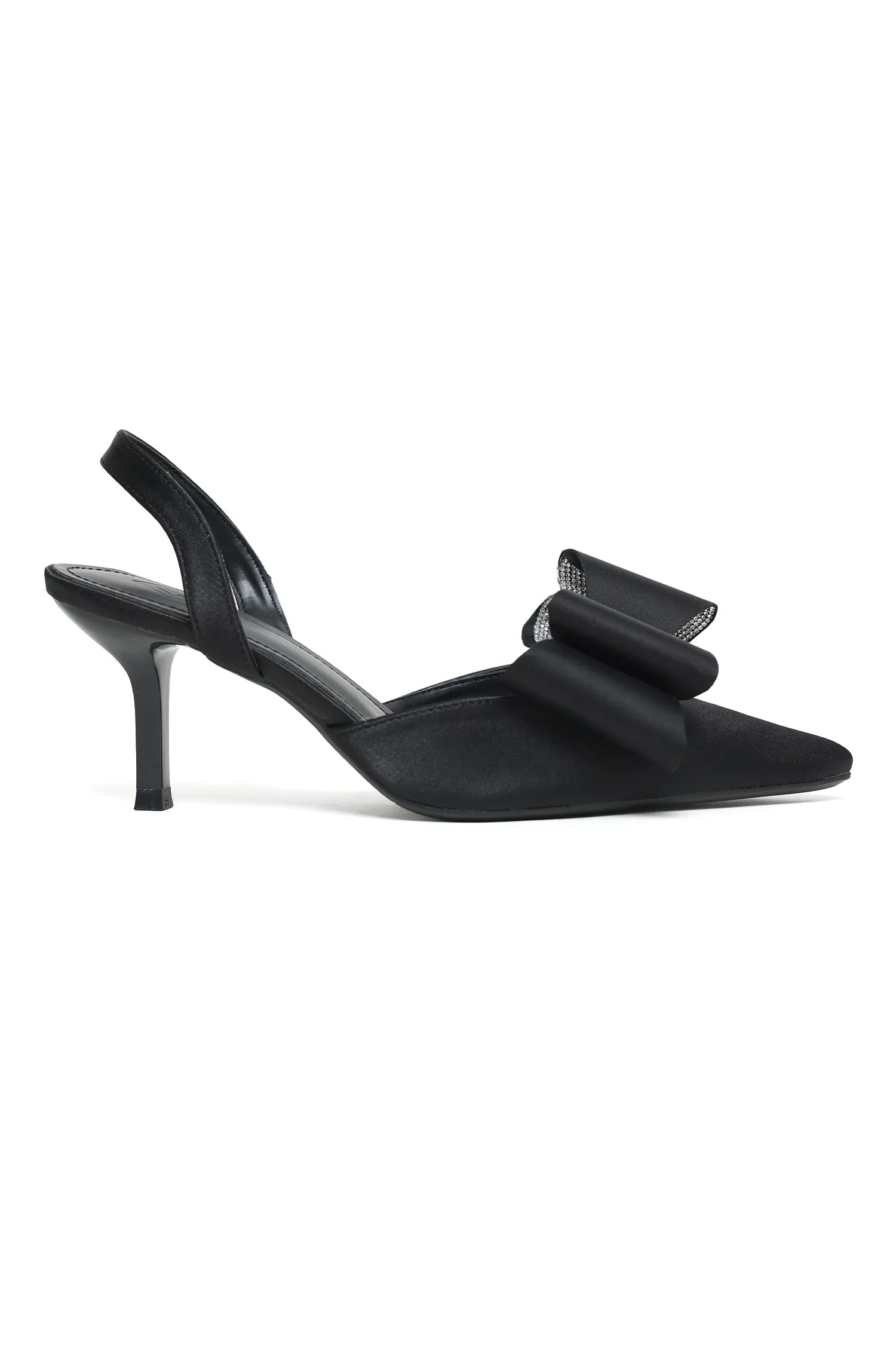 ELEGANT BOW-DETAIL SLINGBACK HEELS-BLACK