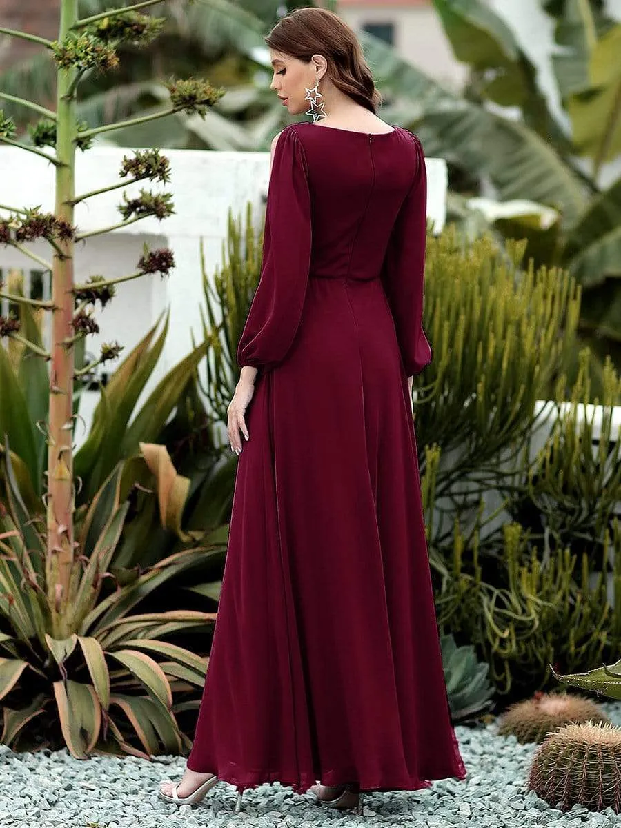 Elegant Chiffon V-Neckline Long Sleeve Formal Evening Dress