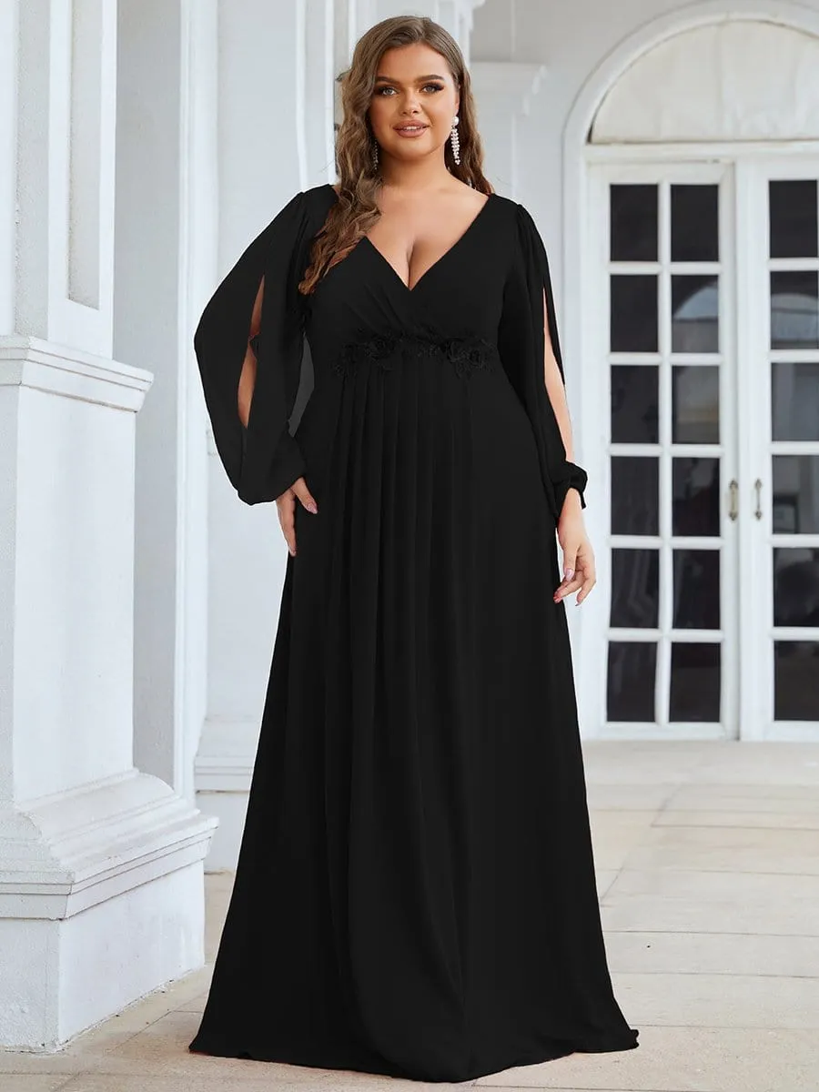 Elegant Chiffon V-Neckline Long Sleeve Formal Evening Dress