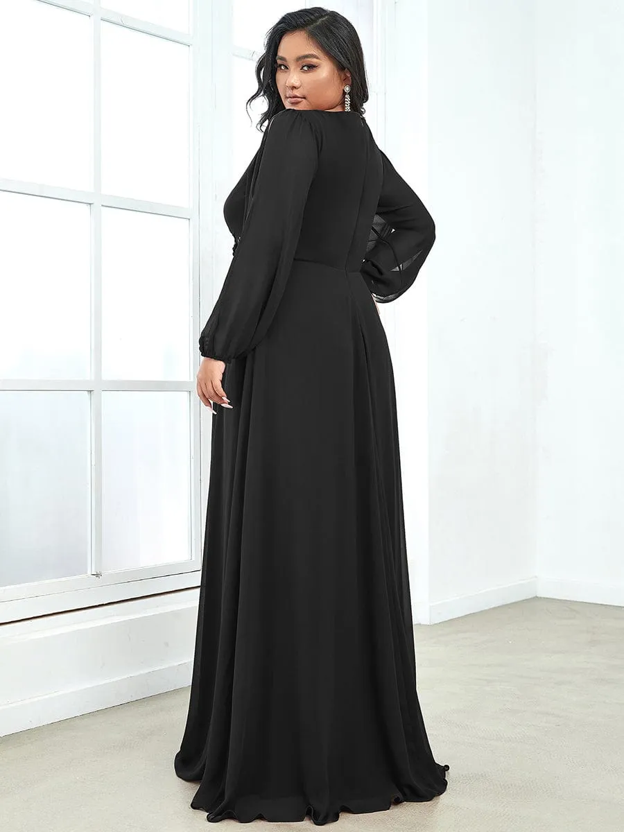 Elegant Chiffon V-Neckline Long Sleeve Formal Evening Dress