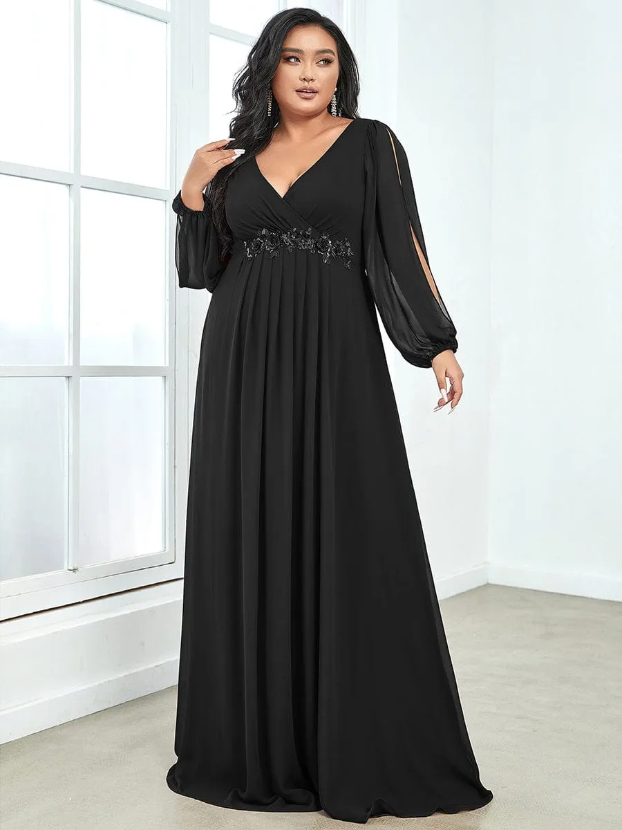 Elegant Chiffon V-Neckline Long Sleeve Formal Evening Dress