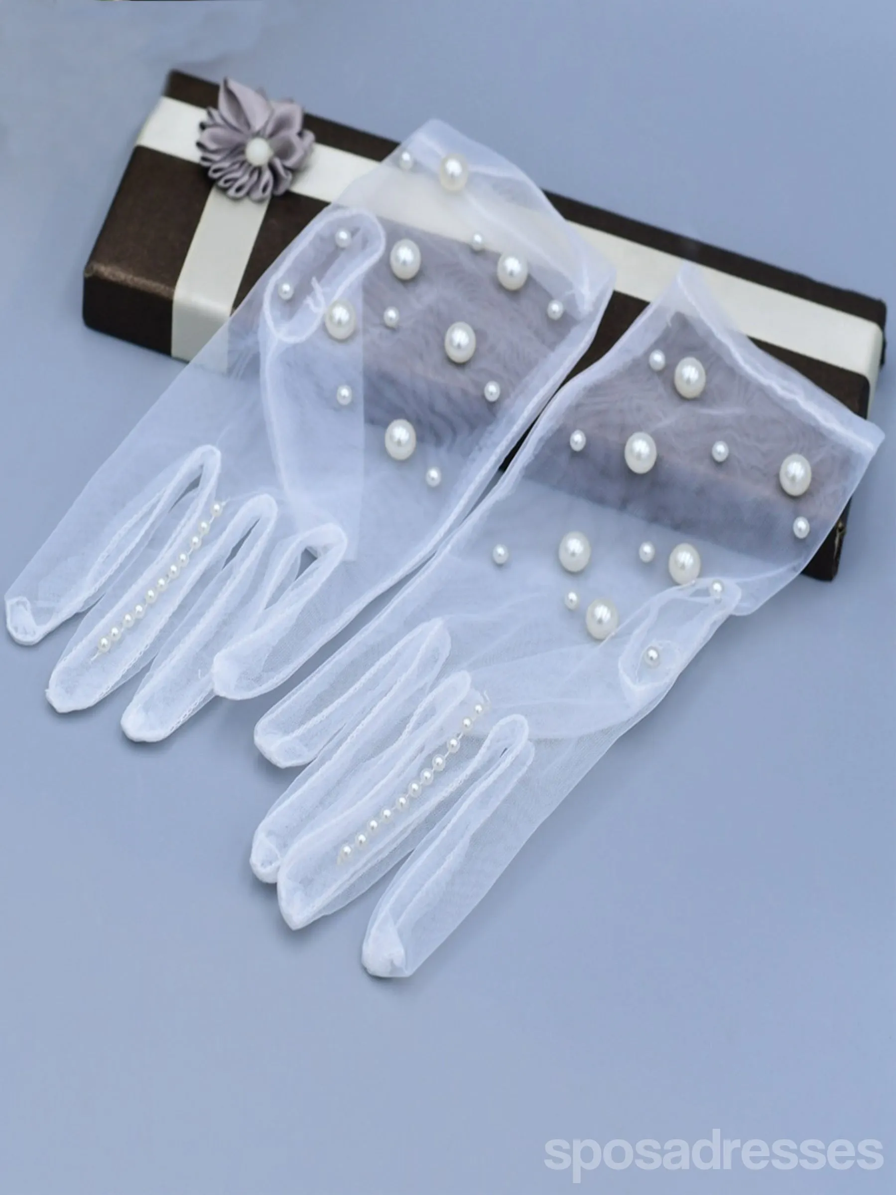 Elegant Pearl Simple Short Bridal Gloves, VM05