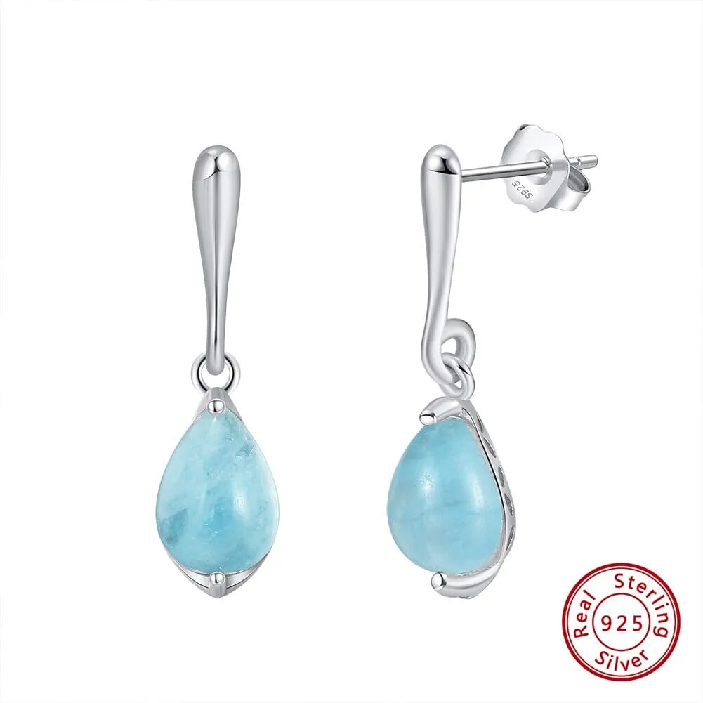 Elegant Teardrop Aquamarine Earrings and Necklace