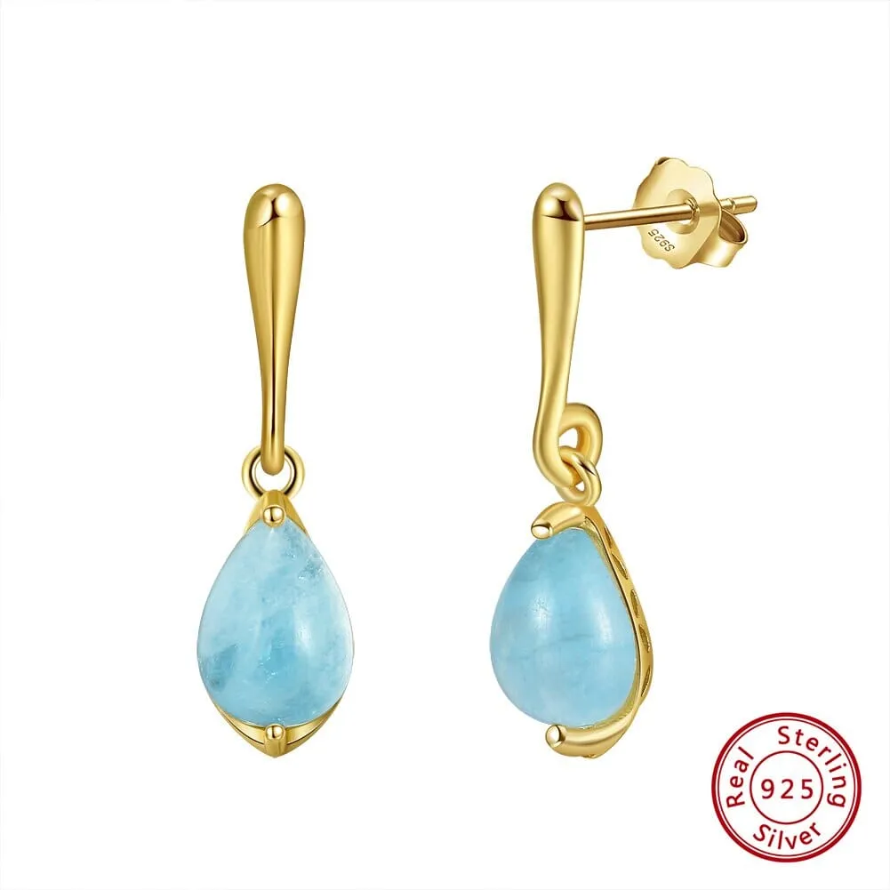 Elegant Teardrop Aquamarine Earrings and Necklace