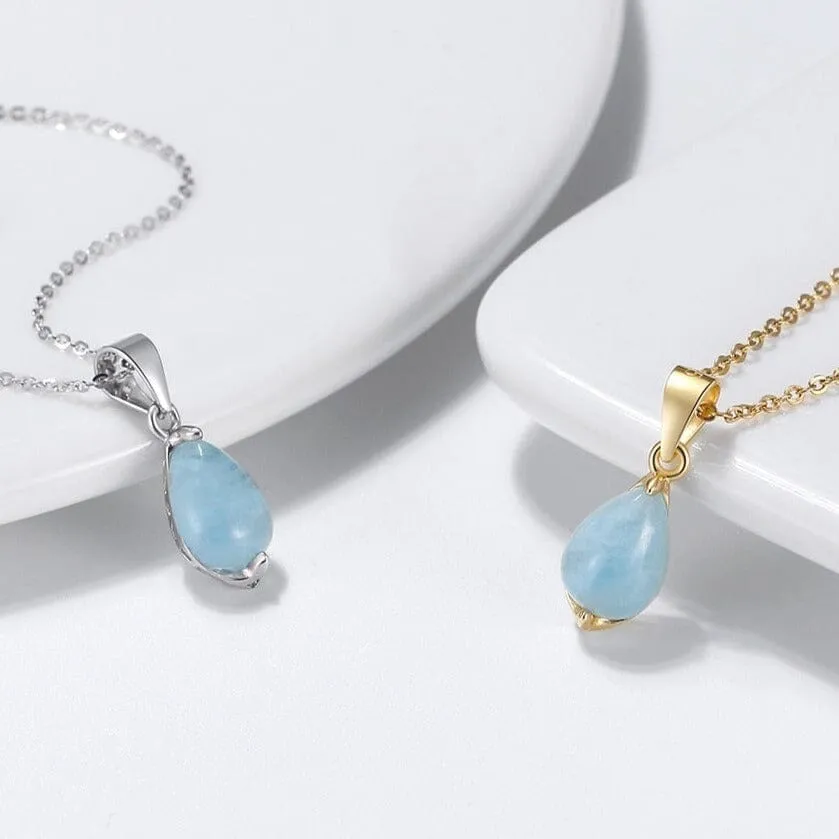 Elegant Teardrop Aquamarine Earrings and Necklace