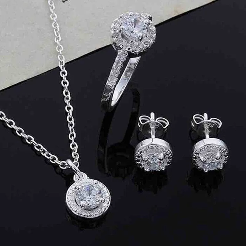 Elegant Zircon Jewelry 925 Sterling Silver - Set