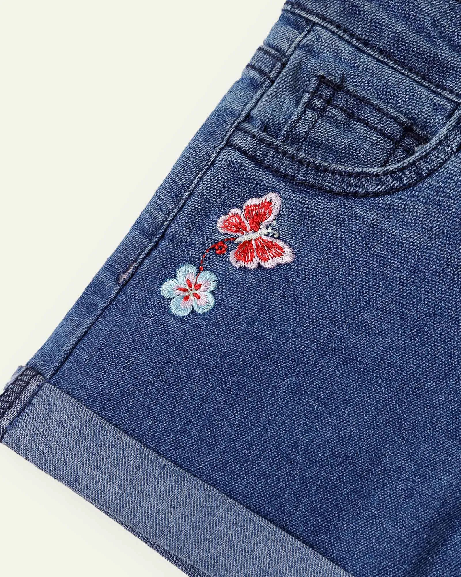 Embroidered Denim Shorts