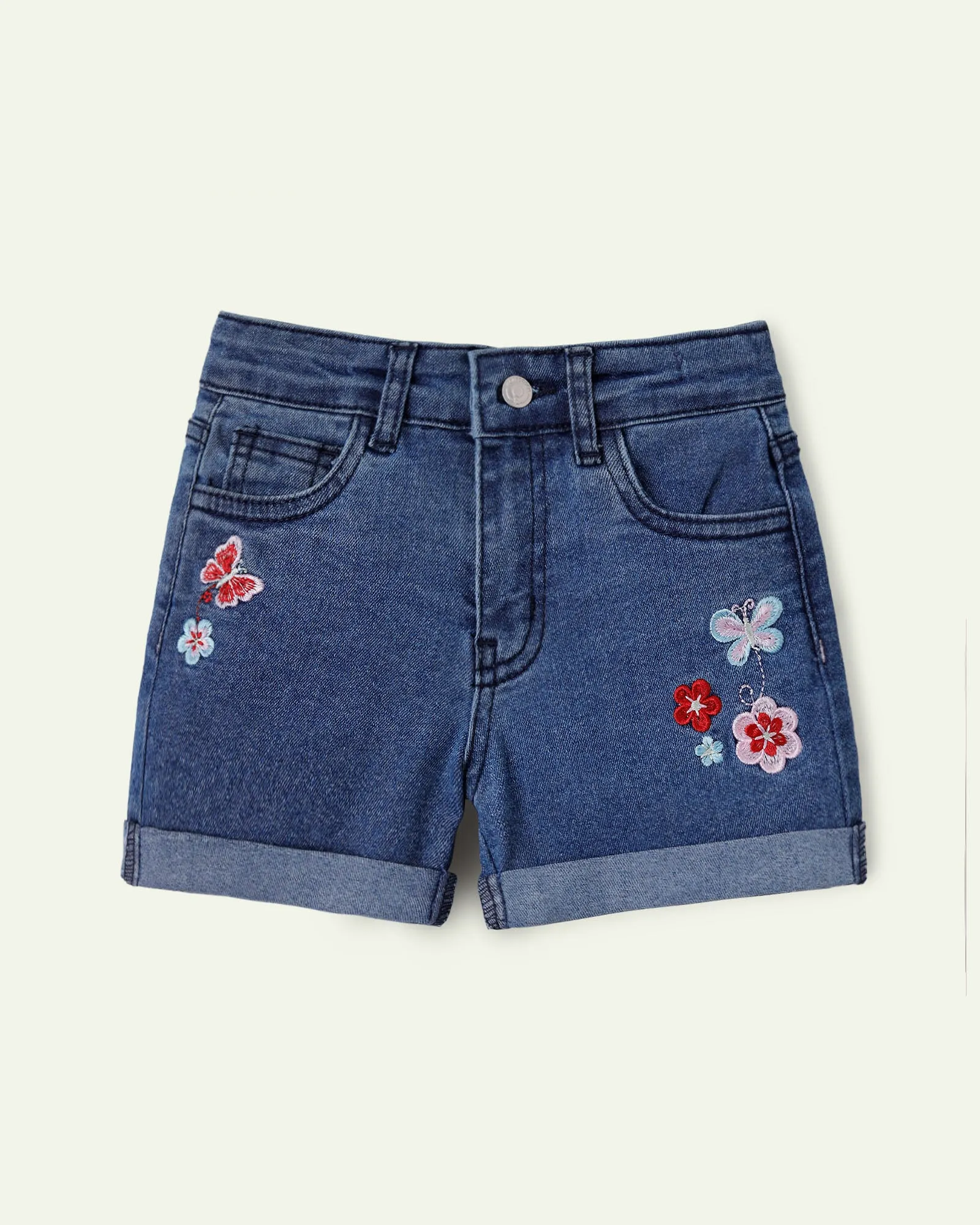 Embroidered Denim Shorts