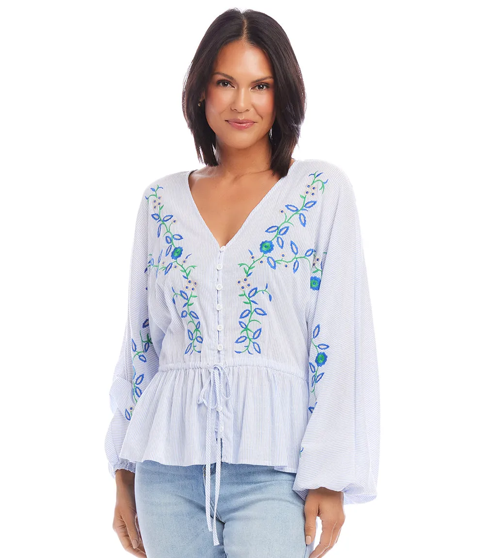 Embroidered Drawstring Top