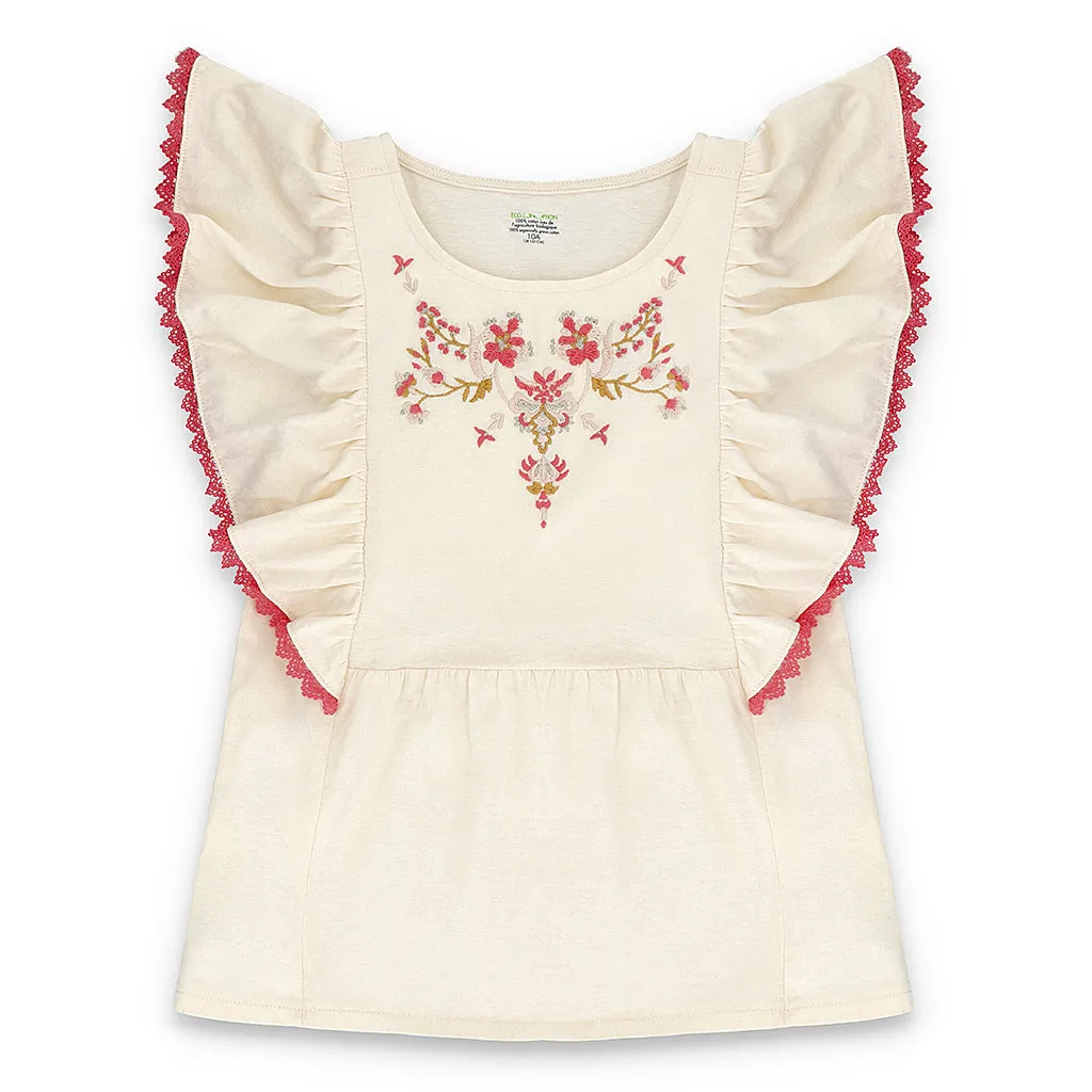 Embroidered Floral Girls Top