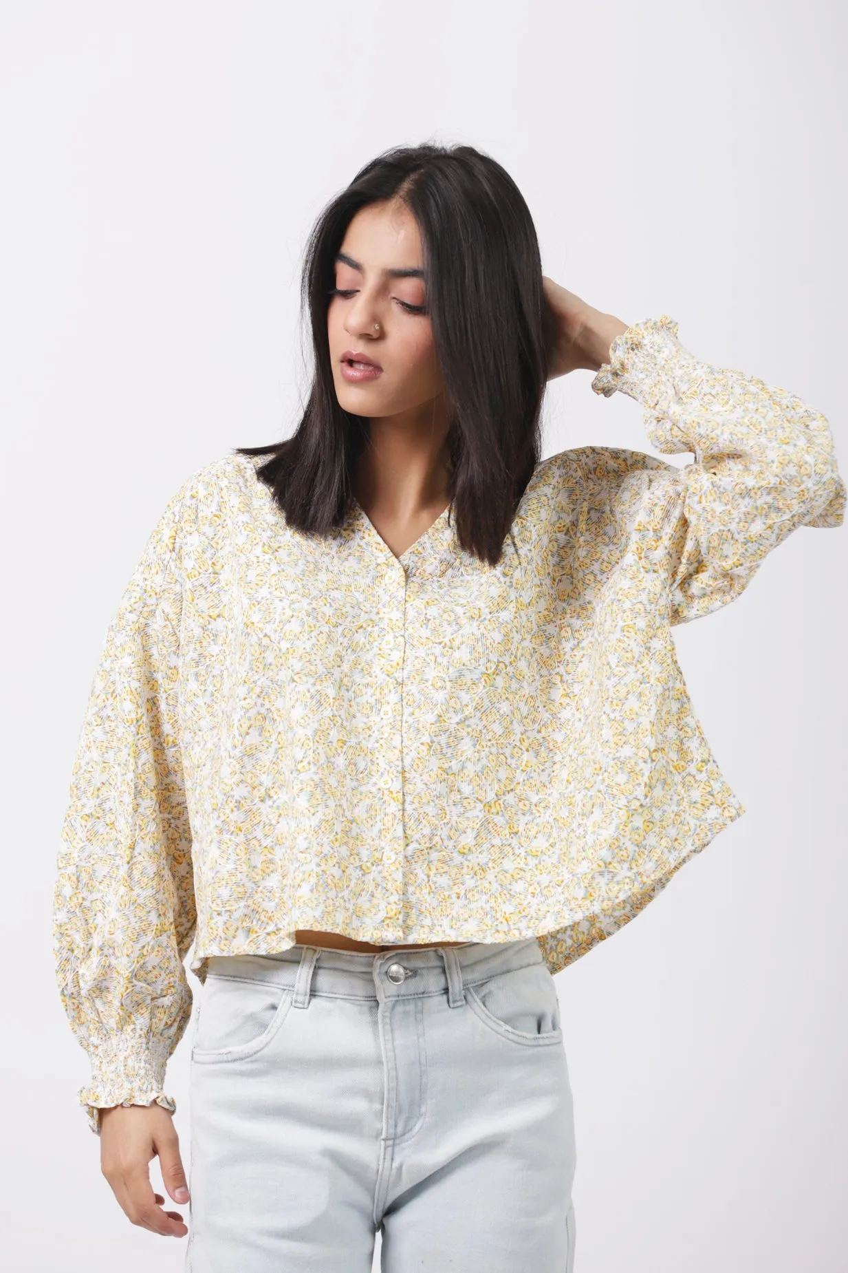 EMBROIDERED PRINTED BLOUSE