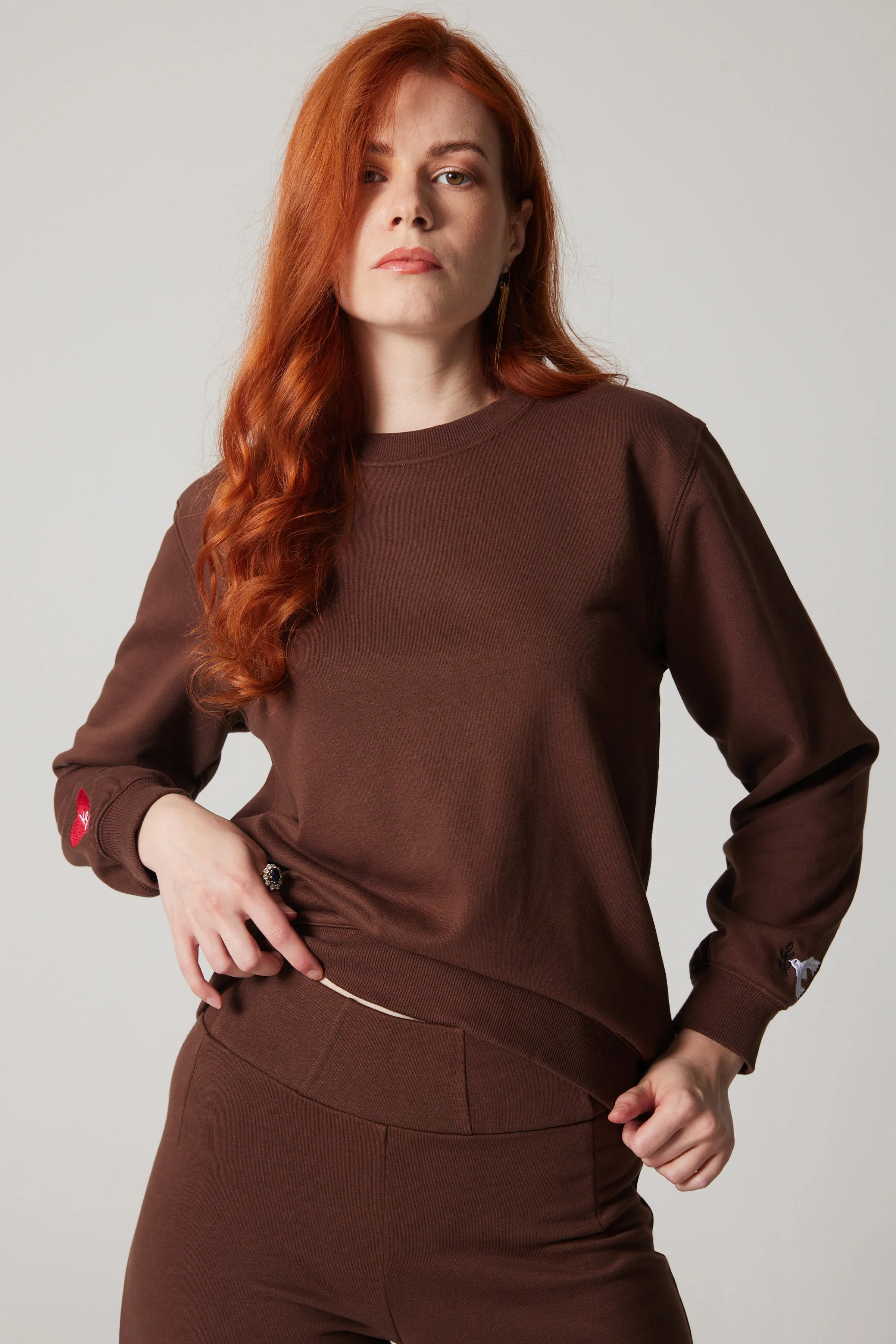 Embroidered Sweatshirt - Brown