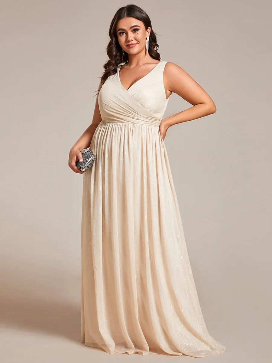 Floor Length V-Neck Sleeveless Glitter A-Line Evening Formal Dress