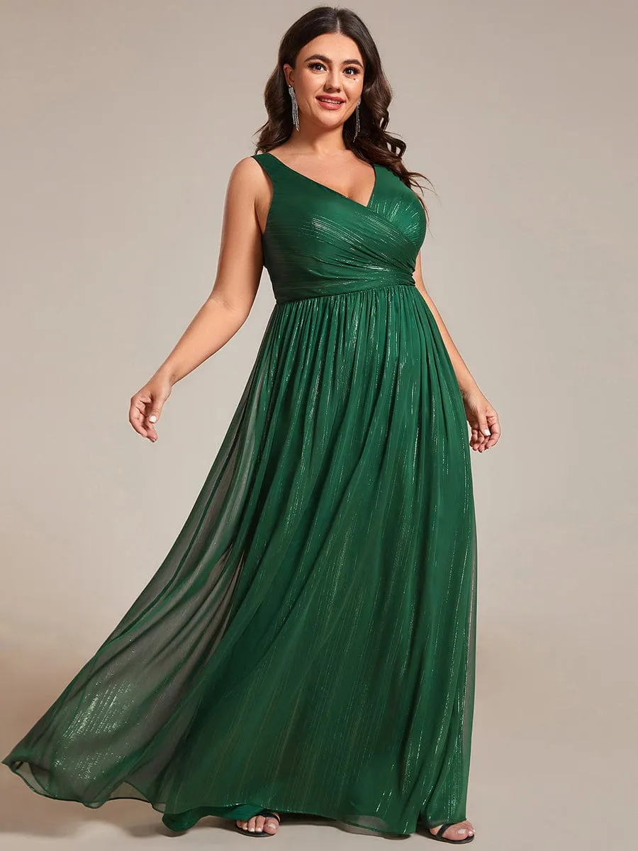 Floor Length V-Neck Sleeveless Glitter A-Line Evening Formal Dress