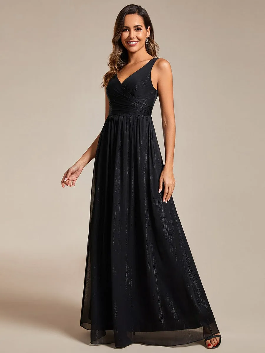 Floor Length V-Neck Sleeveless Glitter A-Line Evening Formal Dress