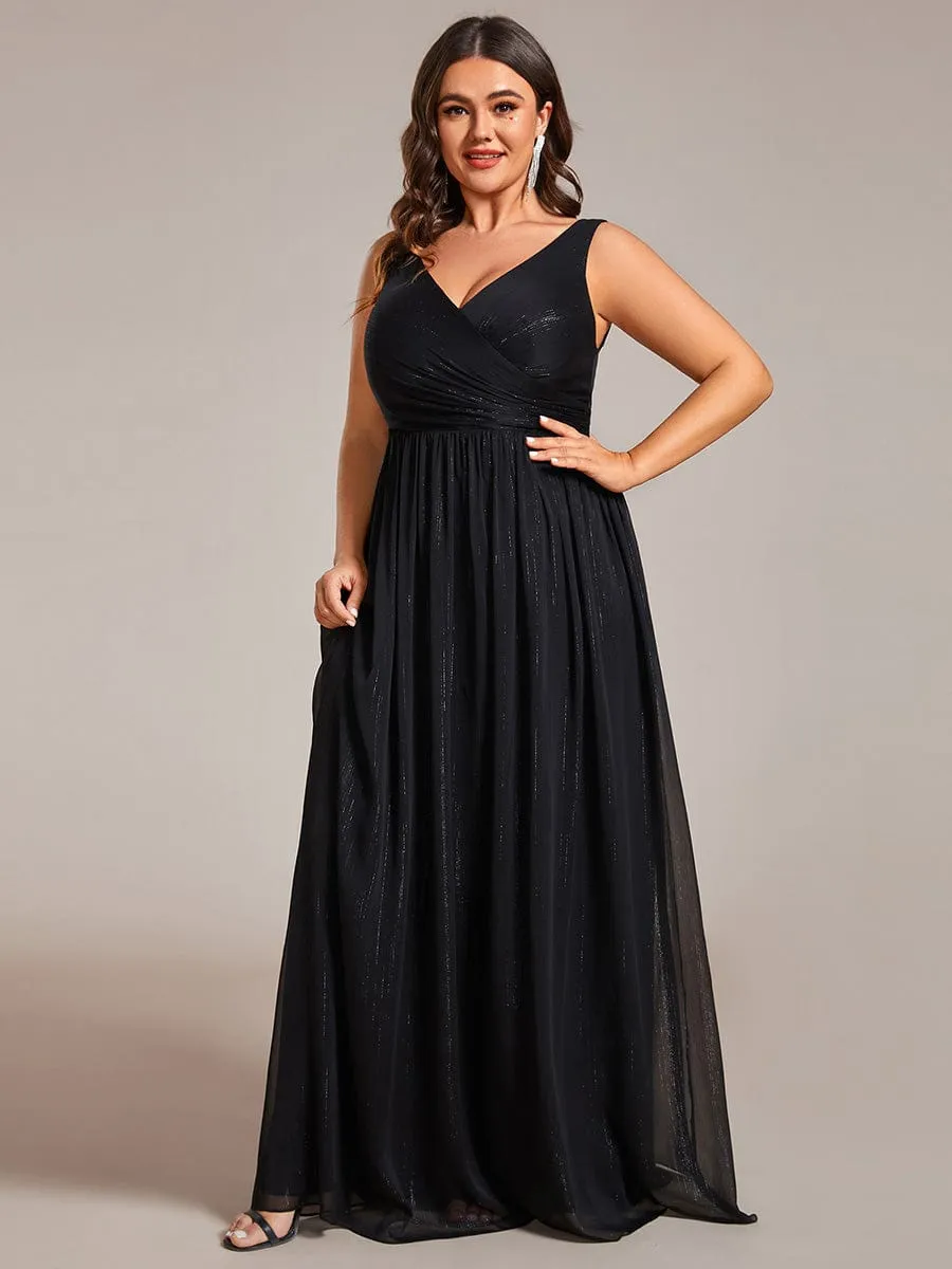 Floor Length V-Neck Sleeveless Glitter A-Line Evening Formal Dress