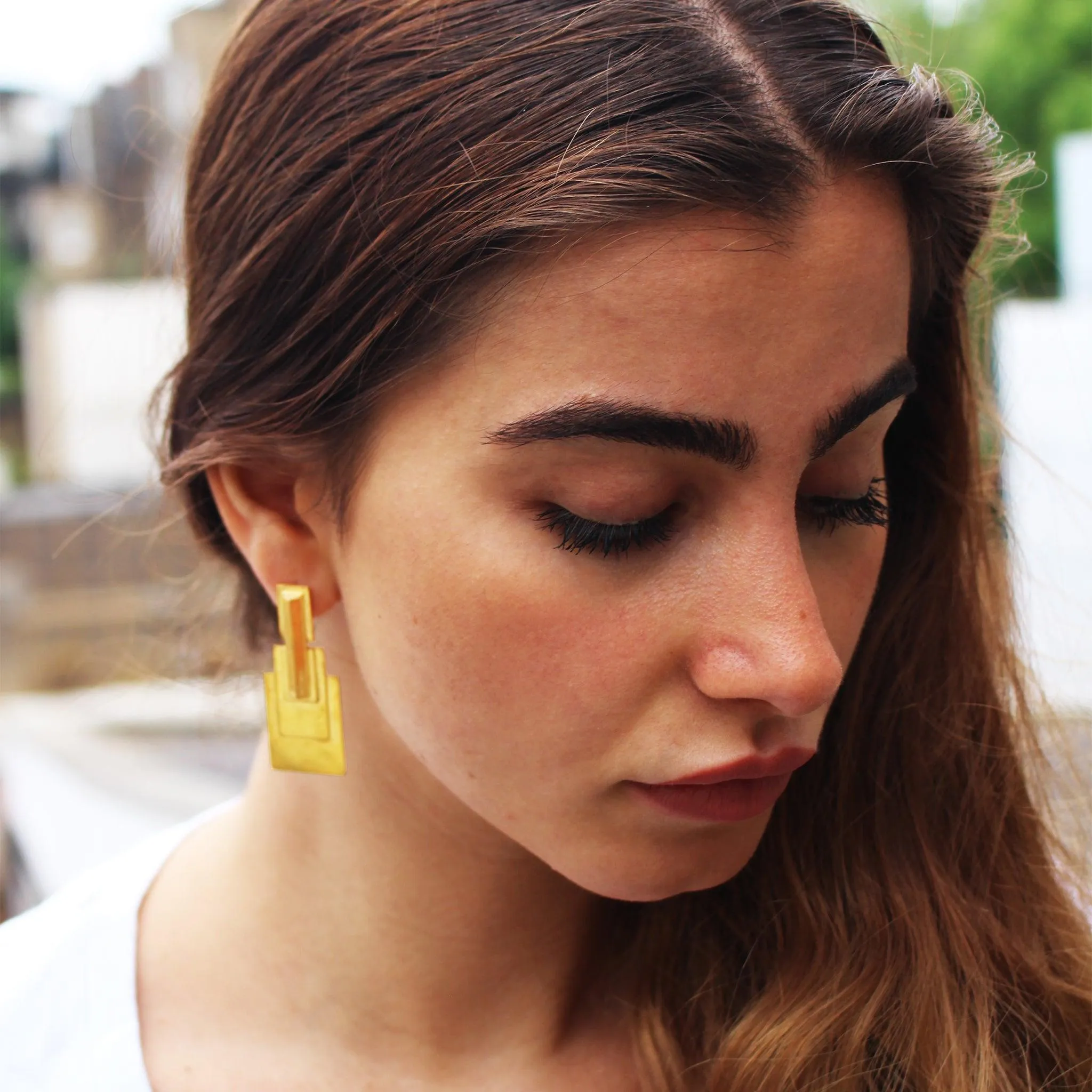 Formal Earrings Gold Pyramid