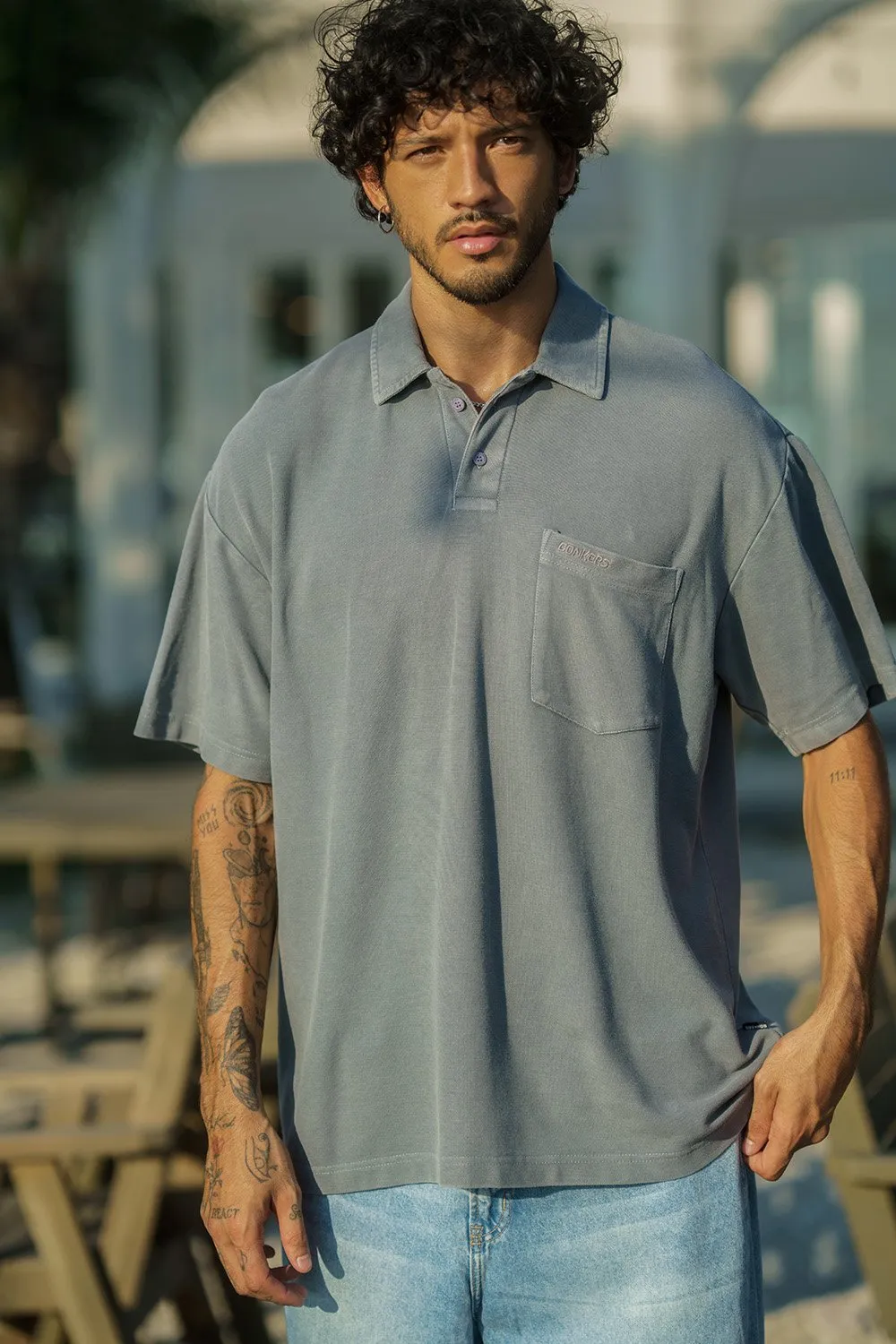 Grey Heavyweight Faded Polo