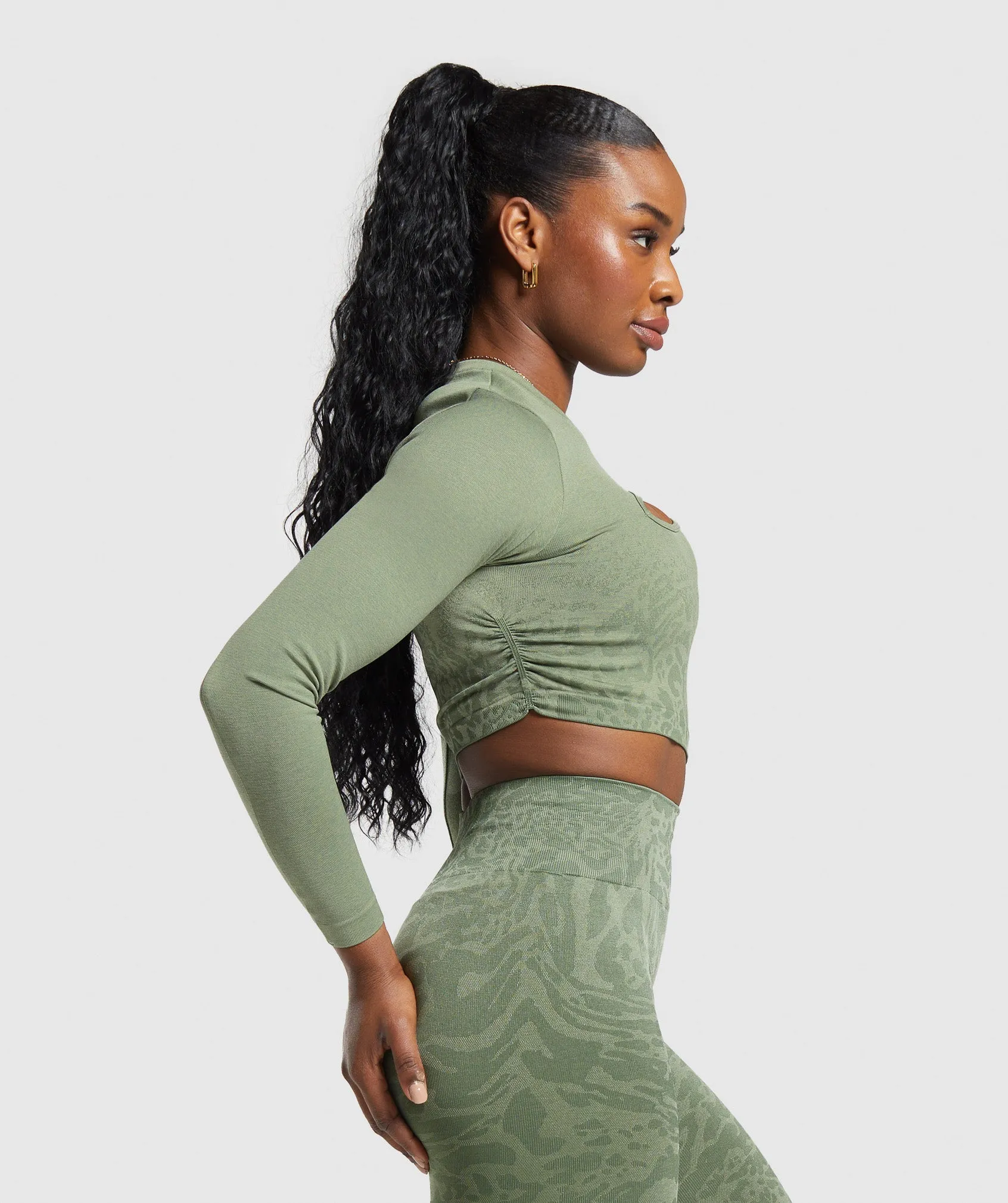 Gymshark Adapt Safari Seamless Faded Long Sleeve Top - Force Green/Faded Green