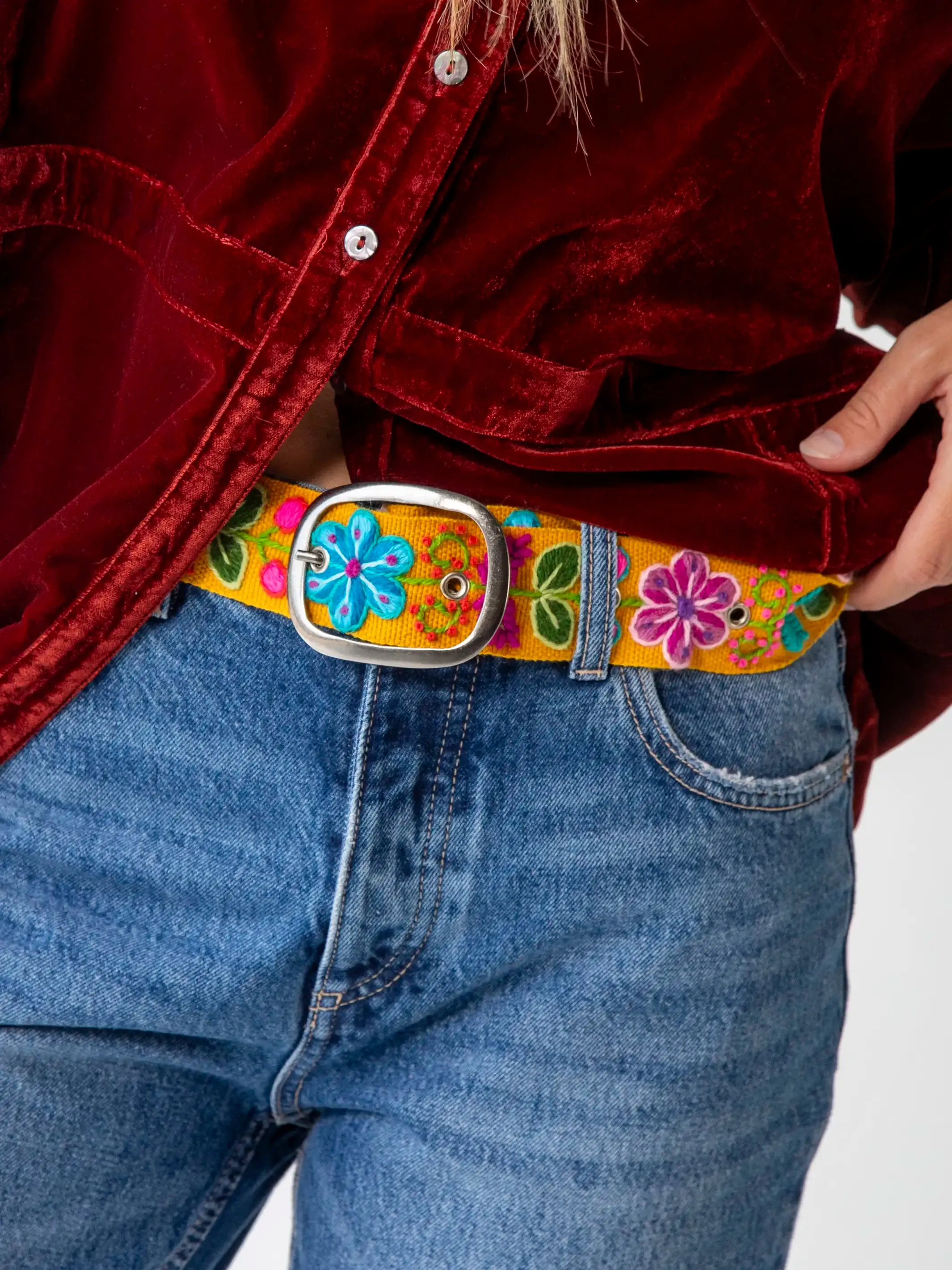 Hand Embroidered Belt - Mustard