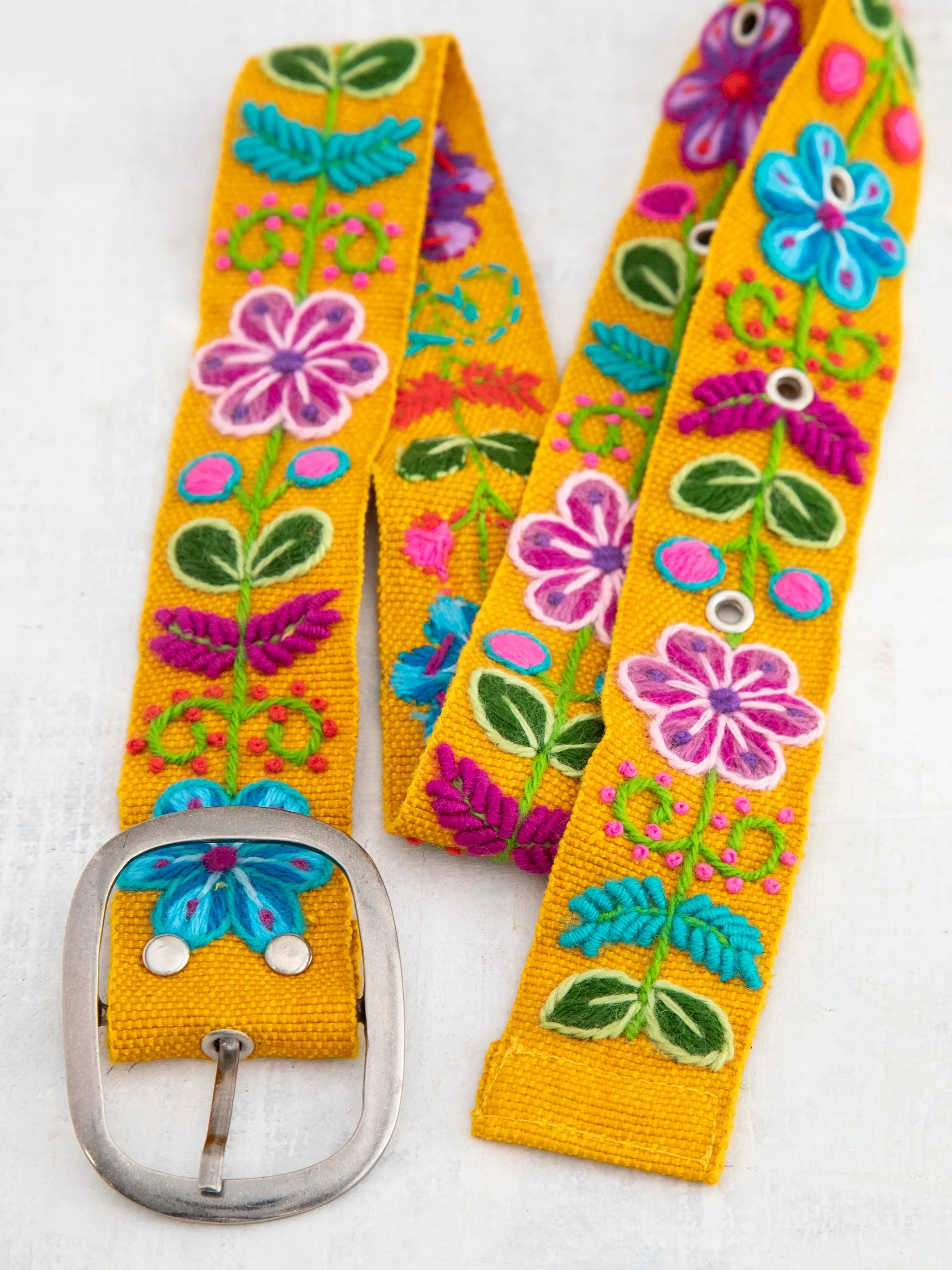 Hand Embroidered Belt - Mustard