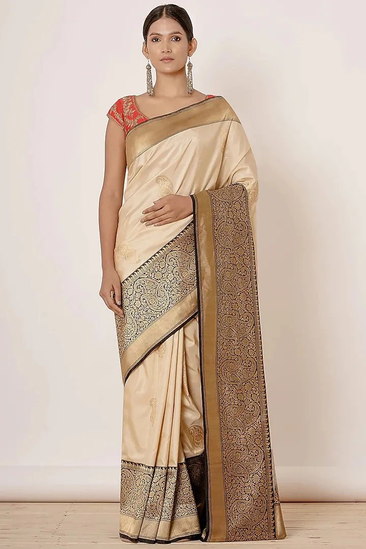 Ivory Embroidered Saree