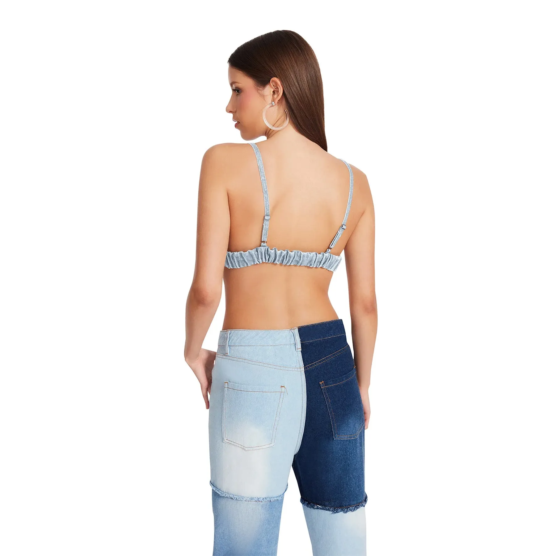 KENDRA BRA TOP DENIM FABRIC FADED DENIM