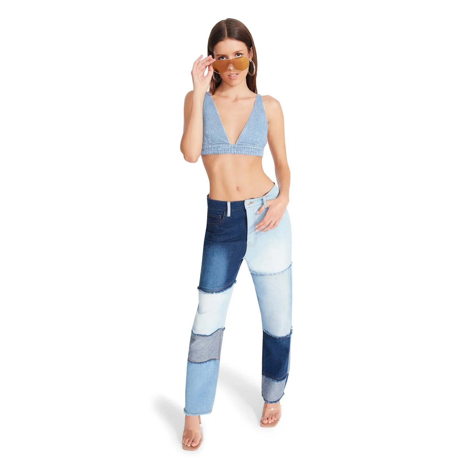 KENDRA BRA TOP DENIM FABRIC FADED DENIM