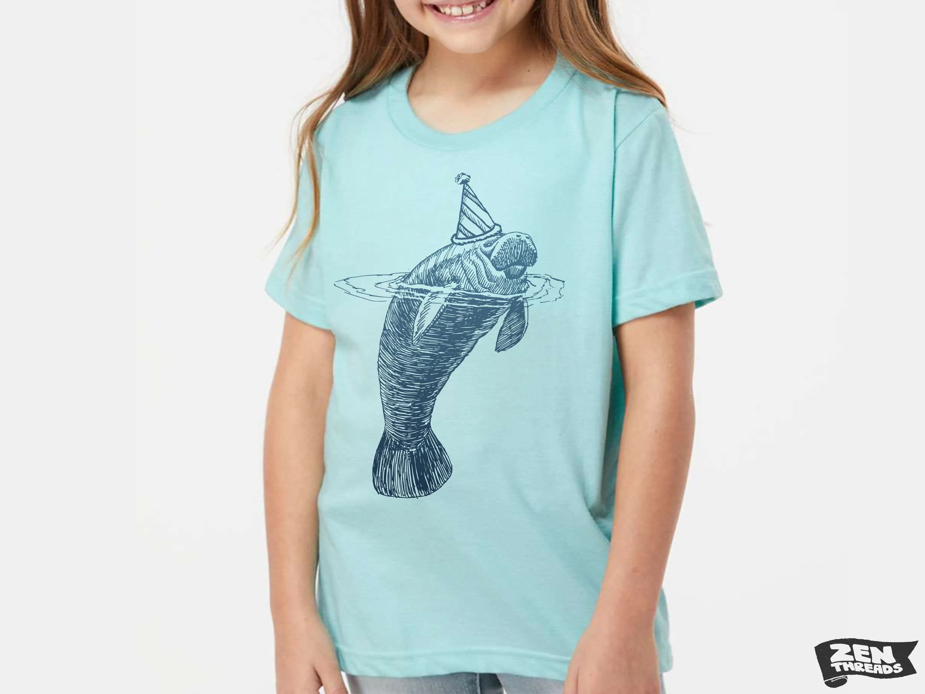 Kids Manatee Party Hat Tee - Soft & Breathable Jersey T-Shirt